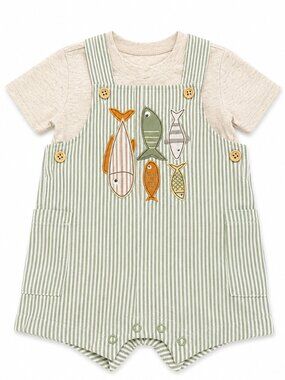 NWT Baby Essentials 2 Piece Baby Boy Romper Set | Embroidered Fish Striped